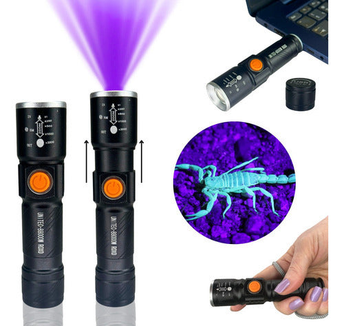 Lanterna Profissional com Luz Negra UV Ultra Violeta Super Potente 2.950.000 Lumens Bateria Recarregável