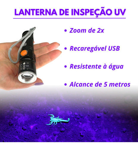 Lanterna Profissional com Luz Negra UV Ultra Violeta Super Potente 2.950.000 Lumens Bateria Recarregável