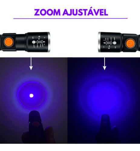 Lanterna Profissional com Luz Negra UV Ultra Violeta Super Potente 2.950.000 Lumens Bateria Recarregável