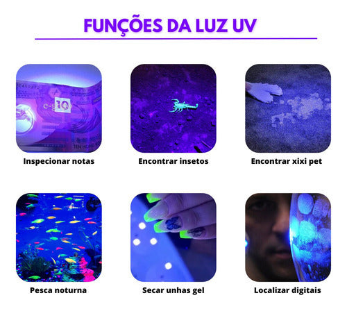 Lanterna Profissional com Luz Negra UV Ultra Violeta Super Potente 2.950.000 Lumens Bateria Recarregável