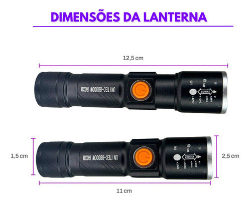 Lanterna Profissional com Luz Negra UV Ultra Violeta Super Potente 2.950.000 Lumens Bateria Recarregável