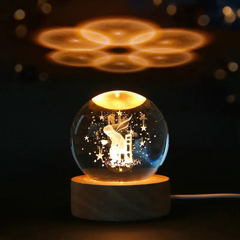 Bola de Cristal 6cm 3D Para Decoração, Com Base Iluminada, Diversos Temas