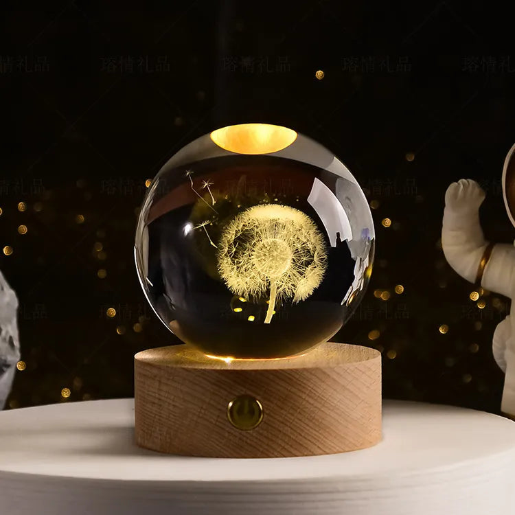 Bola de Cristal 6cm 3D Para Decoração, Com Base Iluminada, Diversos Temas