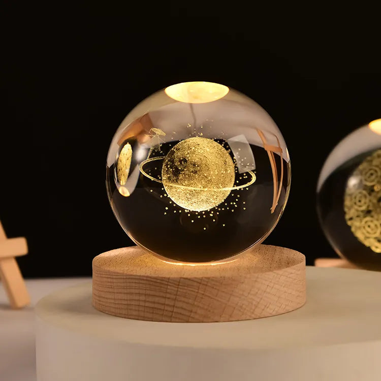 Bola de Cristal 6cm 3D Para Decoração, Com Base Iluminada, Diversos Temas