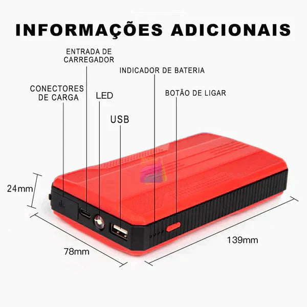 Acionador de Partida Portátil para Carro 12v e 20000mah - Carpower